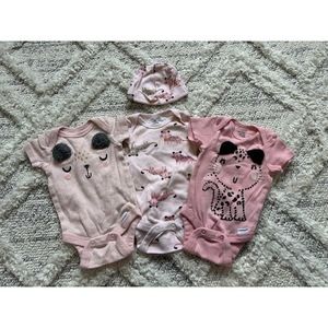 Gerber 3 pack pink onesies + hat